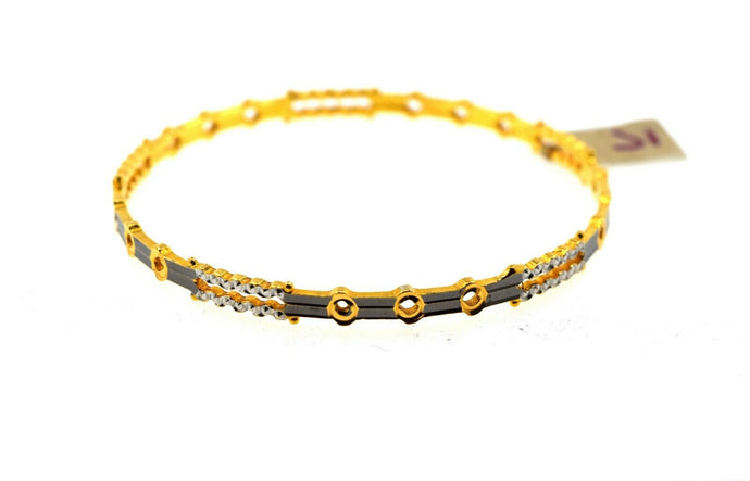 22k Solid Gold Ladies Bangle Modern Two Tone Thin Diamond Cut Design br91 - Royal Dubai Jewellers