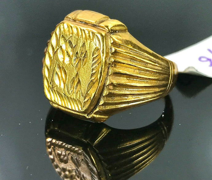 22k Ring Solid Gold ELEGANT Charm Mens Leaf Band SIZE 9.50 