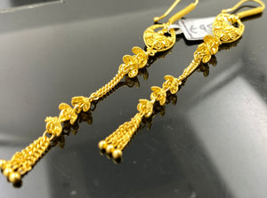 22K Solid Gold Traditional Yellow Gold Long Earrings E9517 - Royal Dubai Jewellers