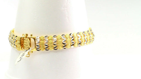 22k Bracelet Solid Gold Elegant Two Tone Cocoon Design with Diamond Cut b659 - Royal Dubai Jewellers