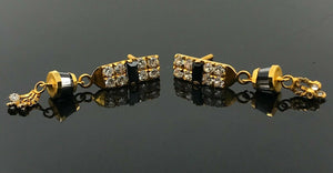 22k Earring Solid Gold Ladies Rectangular Shape with Stone And Dangle E6440 - Royal Dubai Jewellers