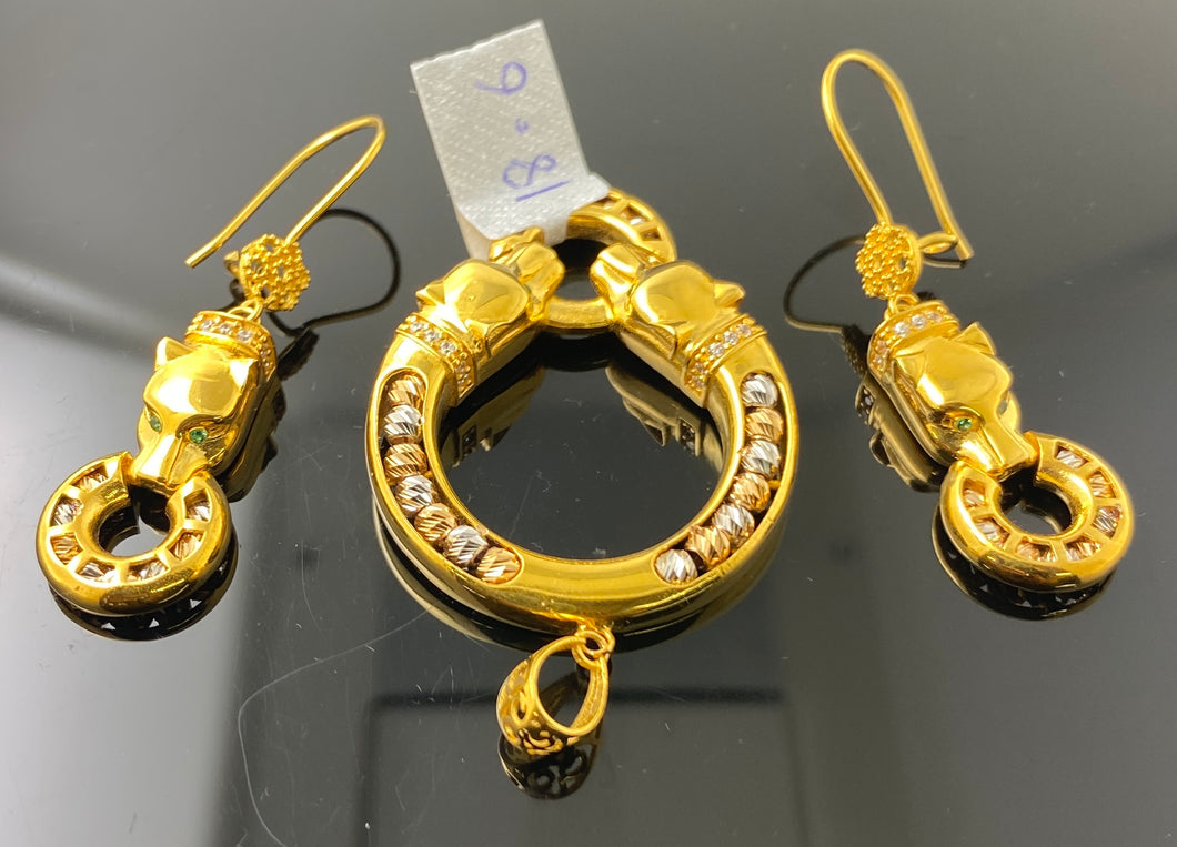 21K Solid Gold Ladies Designer Modern Round Pendant Set P4514 - Royal Dubai Jewellers