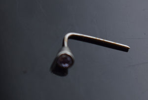 Authentic 18K White Gold L-Shaped Nose Pin Stud Purple Birth Stone June n99 - Royal Dubai Jewellers