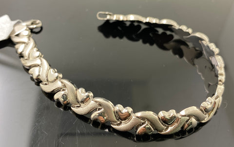 10k Solid Gold Simple Ladies White Gold Heart Design Bracelet b918 - Royal Dubai Jewellers