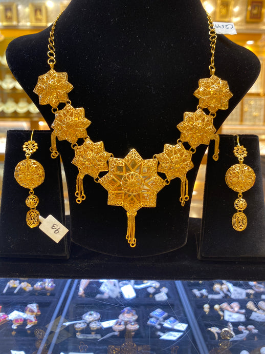 21k Solid Gold Modern Designer Floral Necklace Set C2649 - Royal Dubai Jewellers