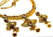 22k Necklace Set Beautiful Solid Gold Ladies Navratan With Enamel LS125 - Royal Dubai Jewellers
