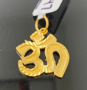 22k Pendant Solid Gold Religious Plain OM Hindu Charm P3375 - Royal Dubai Jewellers