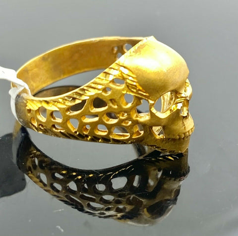 22k Ring Solid Gold ELEGANT Classic Skull Face Men Band r2195 - Royal Dubai Jewellers