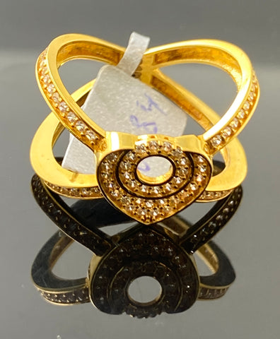 21k Solid Gold Ladies Designer Overlapping Heart shape Zircon Ring R6084 - Royal Dubai Jewellers