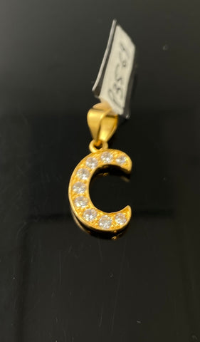 22k Pendant Solid Gold Initial C with Signity Stones P3569 - Royal Dubai Jewellers