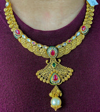 22k Necklace Set Beautiful Solid Gold Ladies Navratan With Enamel LS125 - Royal Dubai Jewellers