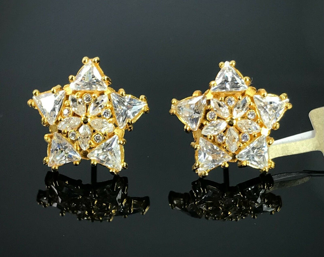 22k Earring Solid Gold Ladies Jewelry Star Shape Stone Encrusted Stud E6422 - Royal Dubai Jewellers