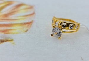 21K Solid Gold Two Tone Zircon Ring R8338 - Royal Dubai Jewellers