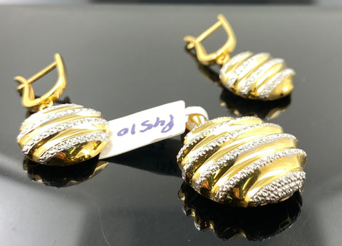 18K Solid Gold Two Tone Pendant Set P4510 - Royal Dubai Jewellers
