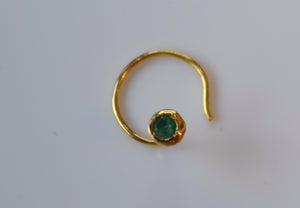 Authentic 18K Yellow Gold Nose Pin Ring Green Birth Stone May n132 - Royal Dubai Jewellers