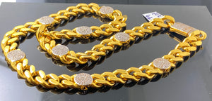 21K Solid Gold Cuban Chain With Stones C3030 - Royal Dubai Jewellers