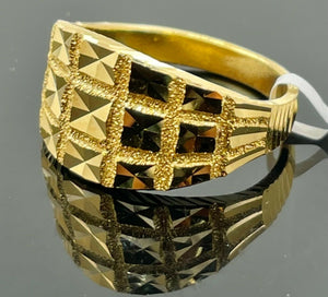 22k Ring Solid Gold Ladies Jewelry Simple Diamond Cut Square Shape Design R2127 - Royal Dubai Jewellers