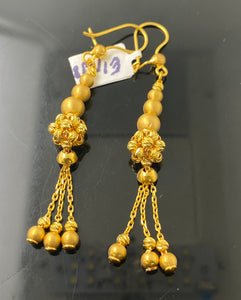 21K Solid Gold Long Earrings With Shimmering And Diamond Cut Beads E11098 - Royal Dubai Jewellers