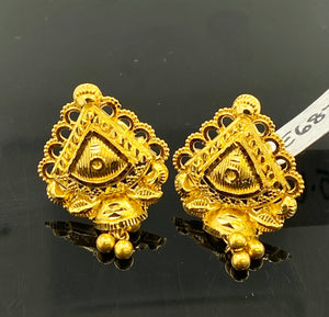 22k Solid Gold Earrings Stud Traditional Diamond Shaped Dangling Design E6871 - Royal Dubai Jewellers