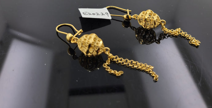 21K Solid Gold Dangling French Hook Earrings E20229 - Royal Dubai Jewellers