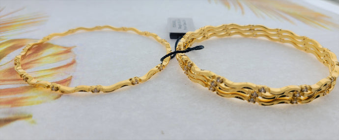 22k Solid Gold Elegant Minimalist Bangle with stones fdbg005 - Royal Dubai Jewellers