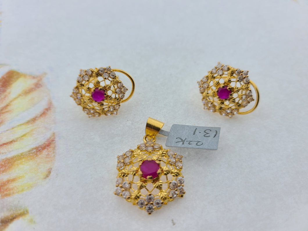 22K Solid Gold Pendant Set With Zircons P5480 - Royal Dubai Jewellers