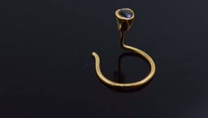 Authentic 18K Yellow Gold Nose Pin Ring Blue Birth Stone September n135 - Royal Dubai Jewellers