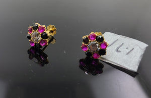 22K Solid Gold Studs With Stones E9954 - Royal Dubai Jewellers