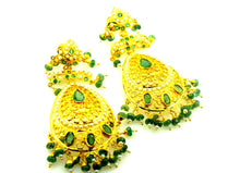 22k Solid yellow Gold Emerald LONG EARRINGS chandeliers Dangle DANGLING E612 - Royal Dubai Jewellers