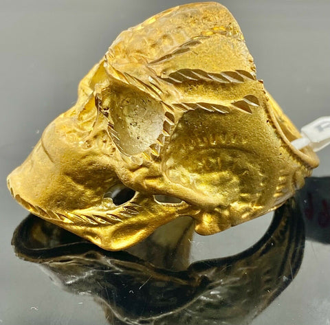 22k Ring Solid Gold ELEGANT Classic Skull Face Men Band r2491 - Royal Dubai Jewellers