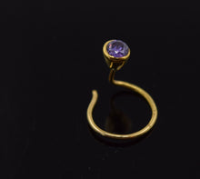 Authentic 18K Yellow Gold Nose Pin Ring Light Purple Birth Stone February n024 - Royal Dubai Jewellers
