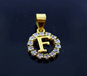22k Jewelry Solid Gold Round Shape Pendent F letter with stone pf5 - Royal Dubai Jewellers