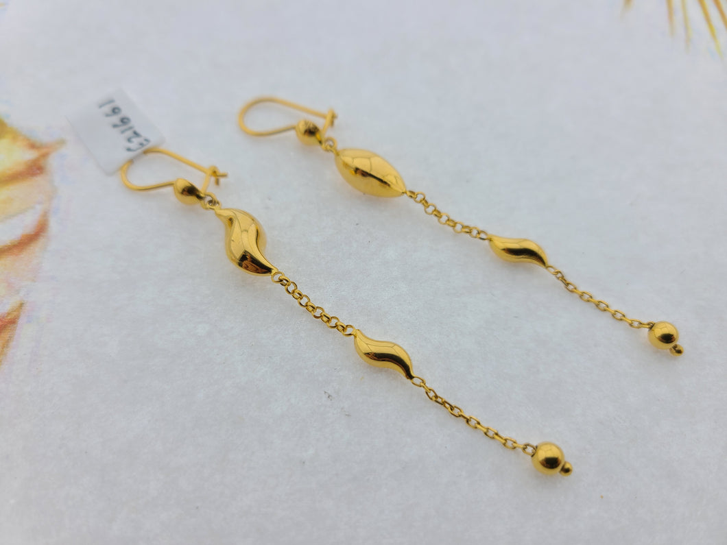 21K Solid Gold Leafy Dangling Earrings E21661 - Royal Dubai Jewellers