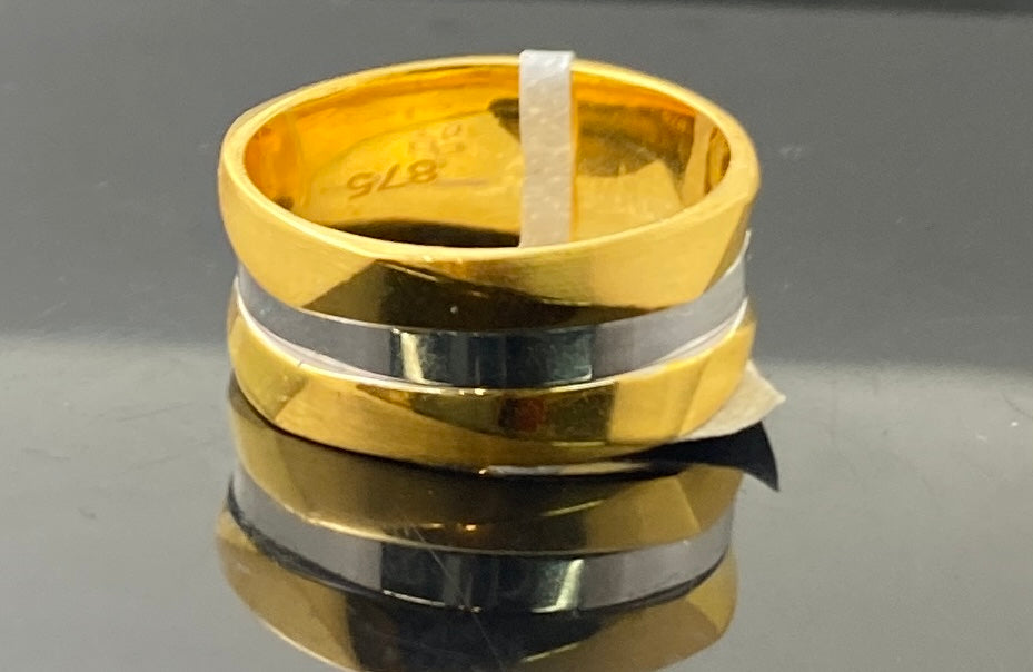 21K Solid Gold Ladies Designer Thick Diamond Cut Channel Rhodium Band Ring R6082 - Royal Dubai Jewellers