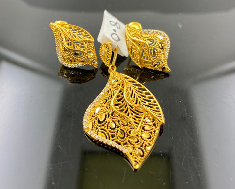 22k Pendant Set Solid Gold Ladies Filigree Style With Signity Stones P3318 - Royal Dubai Jewellers