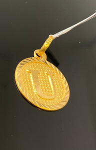 22k Pendant Solid Gold Initial U Round Shape with Dimond Cutting P3540 - Royal Dubai Jewellers