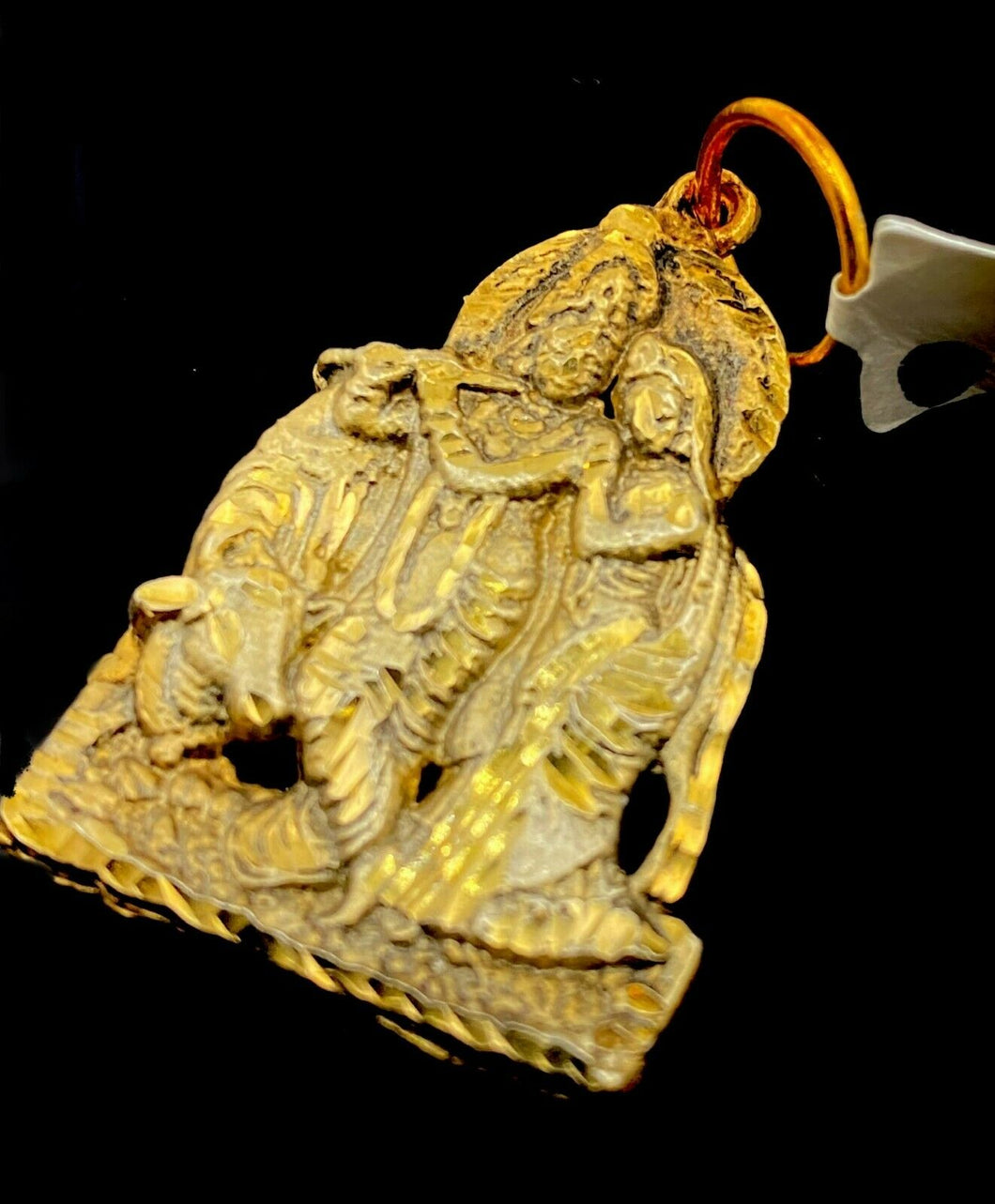 22k Solid Gold ELEGANT Diamond Cut Religious krishna and radha Pendant P1514 - Royal Dubai Jewellers