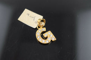 22k Pendant Solid Gold Simple G Shape Letter G with Stones Design P3006 - Royal Dubai Jewellers