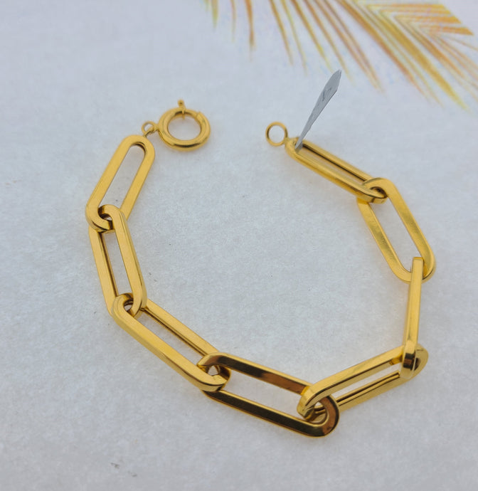 21K Solid Gold Paper Clip Link Bracelet B9314 - Royal Dubai Jewellers