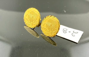 22k Earrings Solid Gold Ladies Coin style Studs with Floral Pattern E7086 - Royal Dubai Jewellers