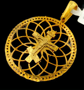 22k Pendant Solid Gold ELEGANT Simple Diamond Cut Jesus Cross Pendant P2152mon - Royal Dubai Jewellers