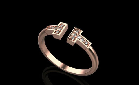 18k Ring Sold Rose Gold Ladies Jewelry Modern T Shape Design Design CGR53R - Royal Dubai Jewellers