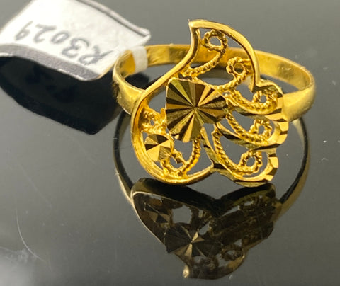 22k Solid Gold Simple Ladies Filigree Heart Ring r3029 - Royal Dubai Jewellers