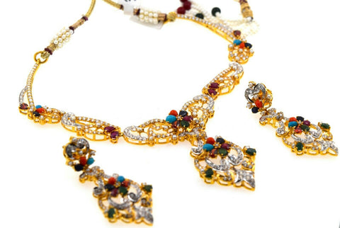22k Necklace Set Beautiful Solid Gold Ladies Classic Multi Color Design LS120 - Royal Dubai Jewellers