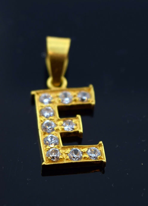 22k Jewelry Solid Gold Letter Shape Pendent E letter with Stone pe2 - Royal Dubai Jewellers