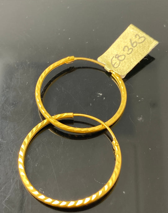 22K Solid Gold Plain Round Hoops E8363 - Royal Dubai Jewellers