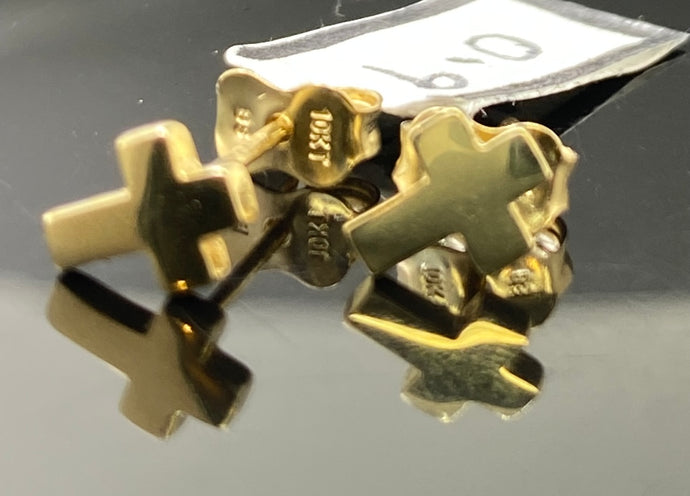 10k Earring Solid Gold Ladies Custom Cross Studs E7426 - Royal Dubai Jewellers