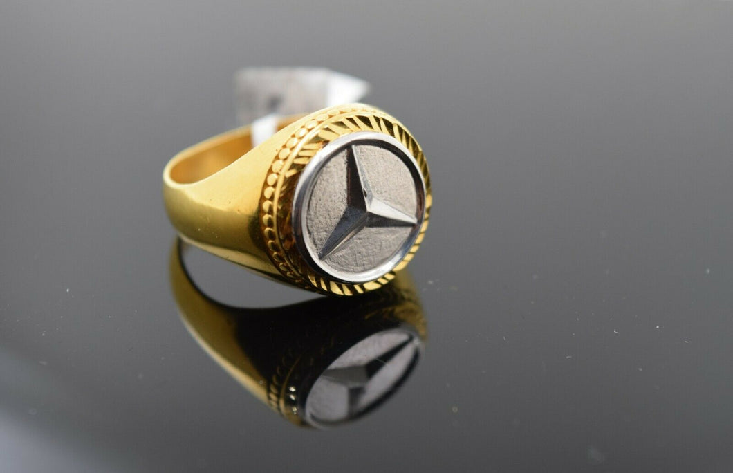22k Ring Solid Gold Ring Men Modern Exotic Car Emblem Two Tone Design R1664 - Royal Dubai Jewellers