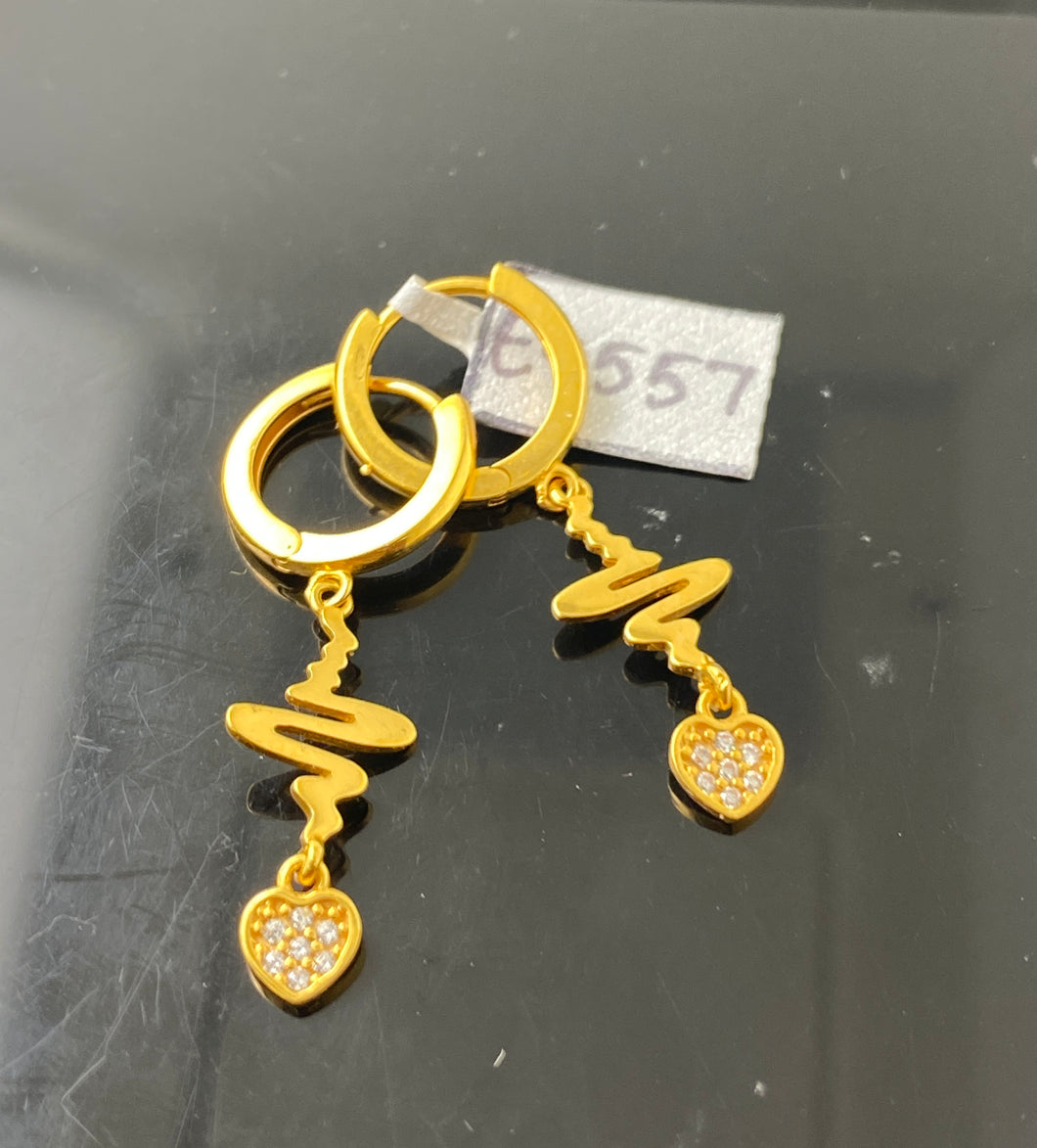22K Solid Gold Lifeline Hoops With Heart E9557 - Royal Dubai Jewellers