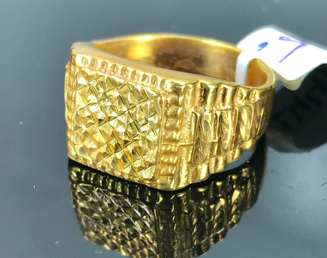 22k Ring Solid Gold ELEGANT Charm Men Diamond Cut Band SIZE 9 